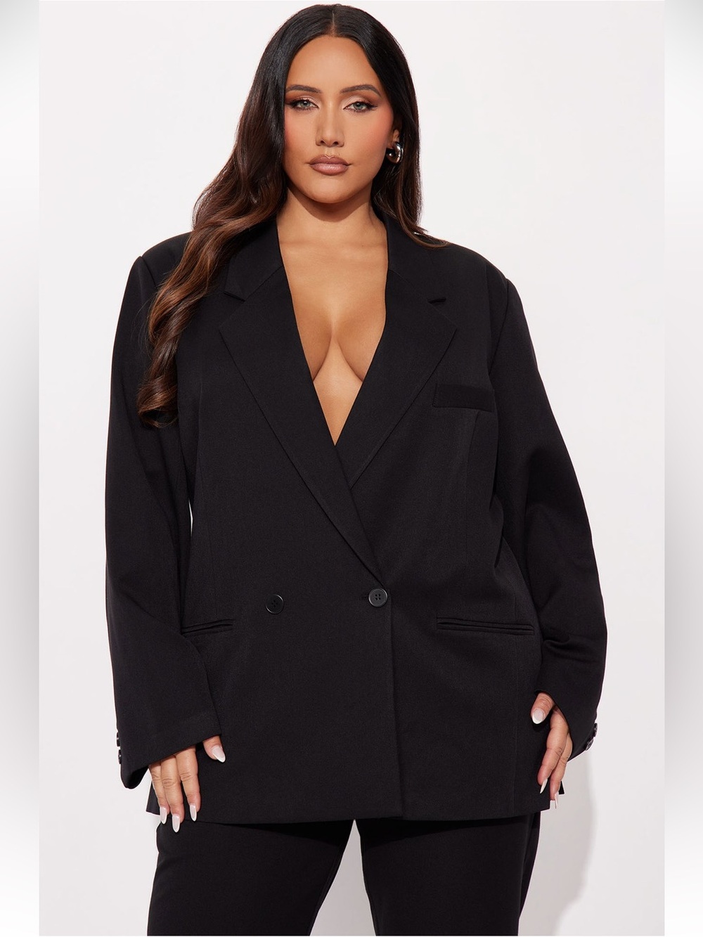 Plus Size Black Oversized Double-Breasted Blazer